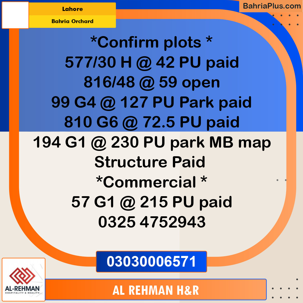 5 Marla Residential Plot for Sale in Bahria Orchard, Lahore - (BP-332908)