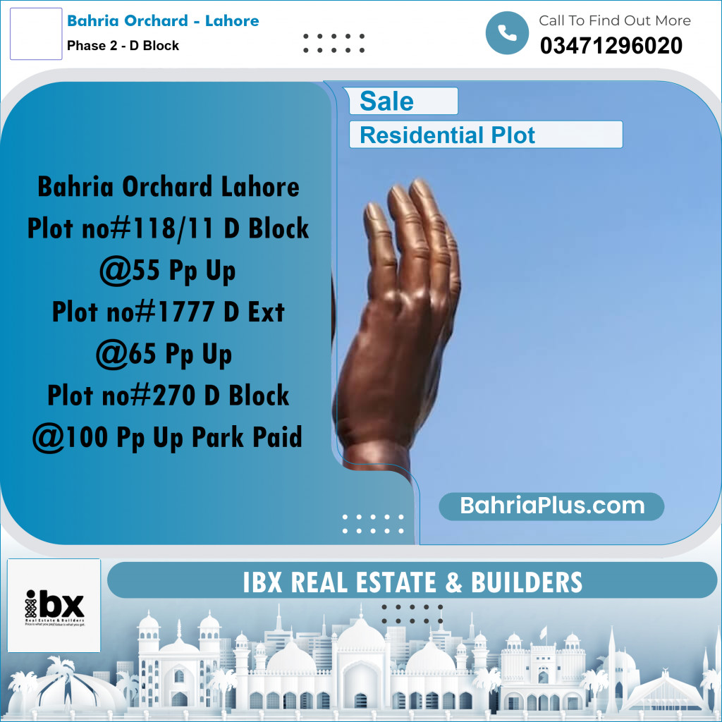 5 Marla Residential Plot for Sale in Phase 2 - D Block -  Bahria Orchard, Lahore - (BP-332929)