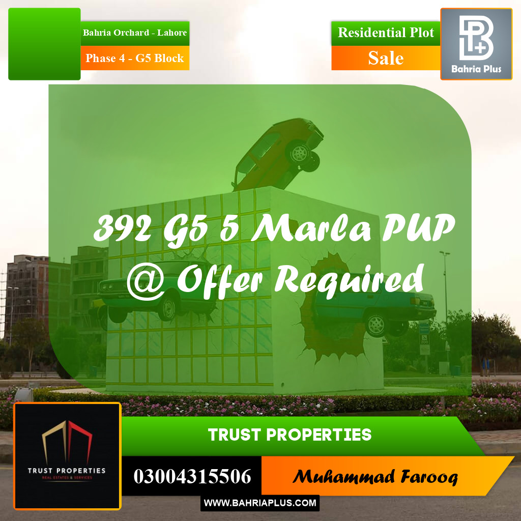 5 Marla Residential Plot for Sale in Phase 4 - G5 Block -  Bahria Orchard, Lahore - (BP-332934)