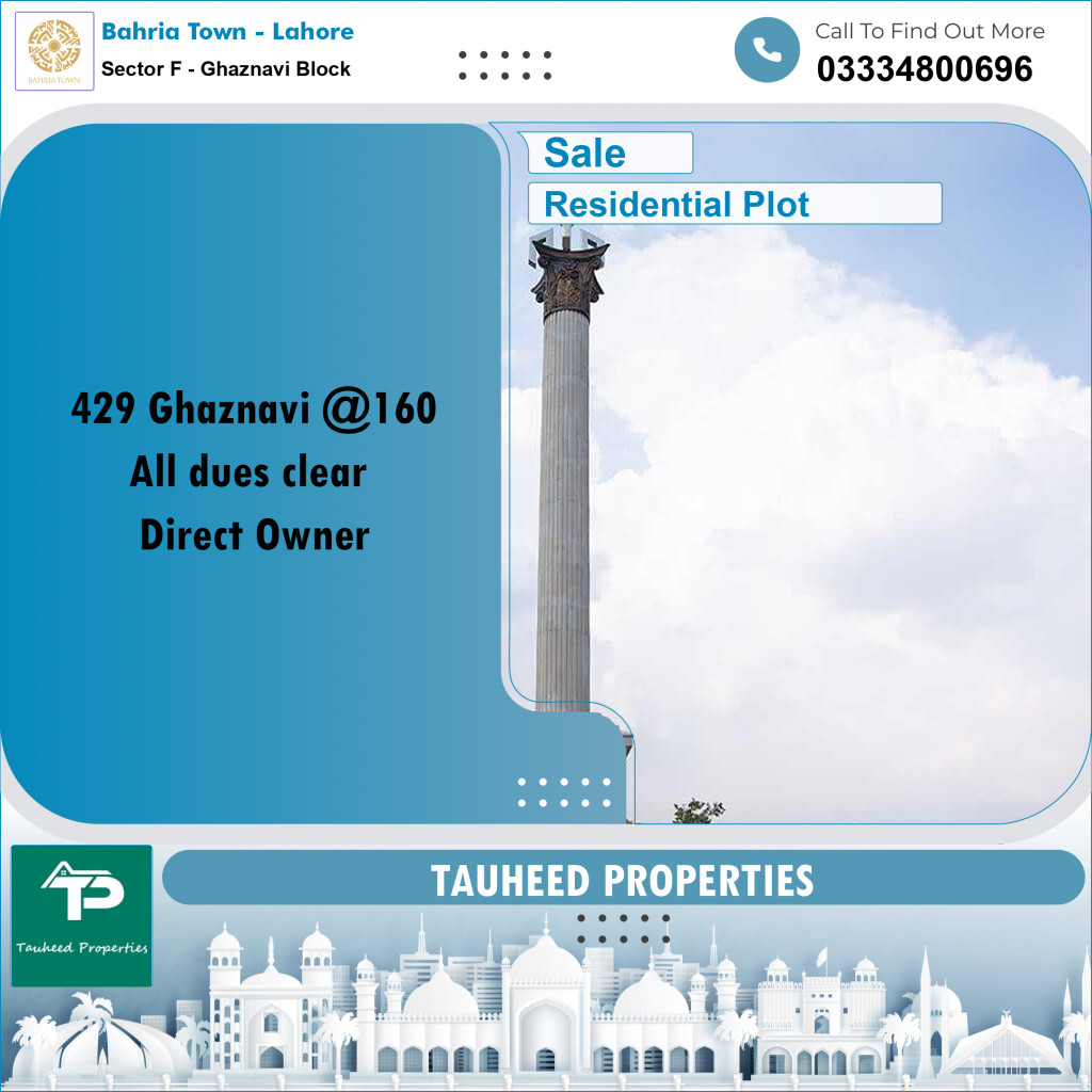10 Marla Residential Plot for Sale in Sector F - Ghaznavi Block -  Bahria Town, Lahore - (BP-332935)