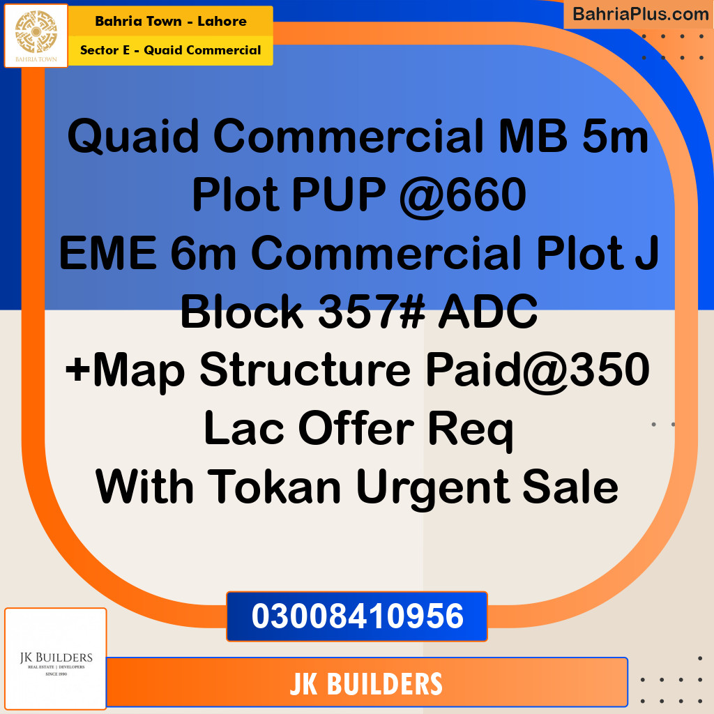 5 Marla Commercial Plot for Sale in Sector E - Quaid Commercial -  Bahria Town, Lahore - (BP-332939)