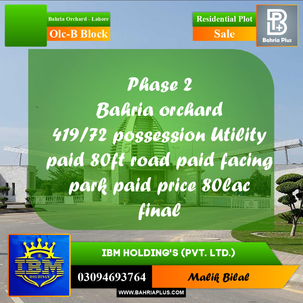 8 Marla Residential Plot for Sale in OLC-B Block -  Bahria Orchard, Lahore - (BP-332952)