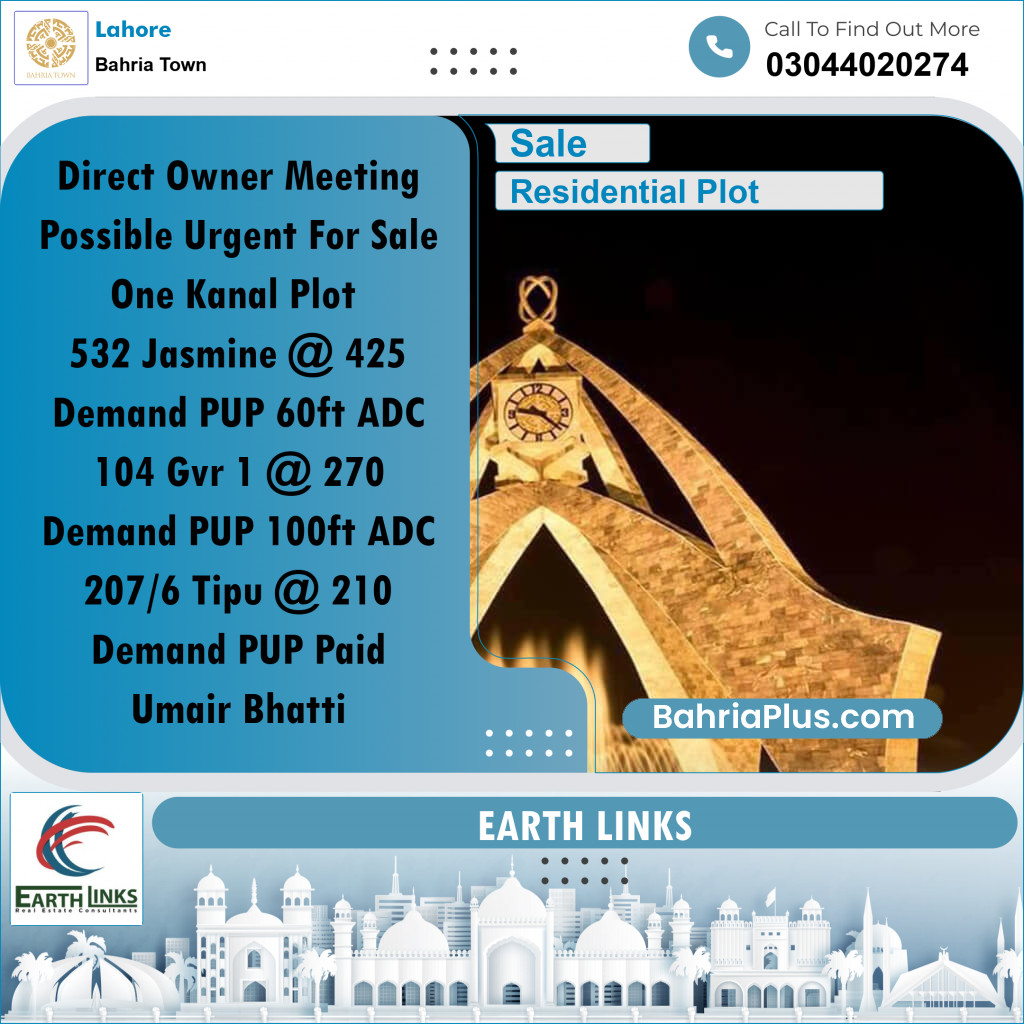 1 Kanal Residential Plot for Sale in Bahria Town, Lahore - (BP-332958)