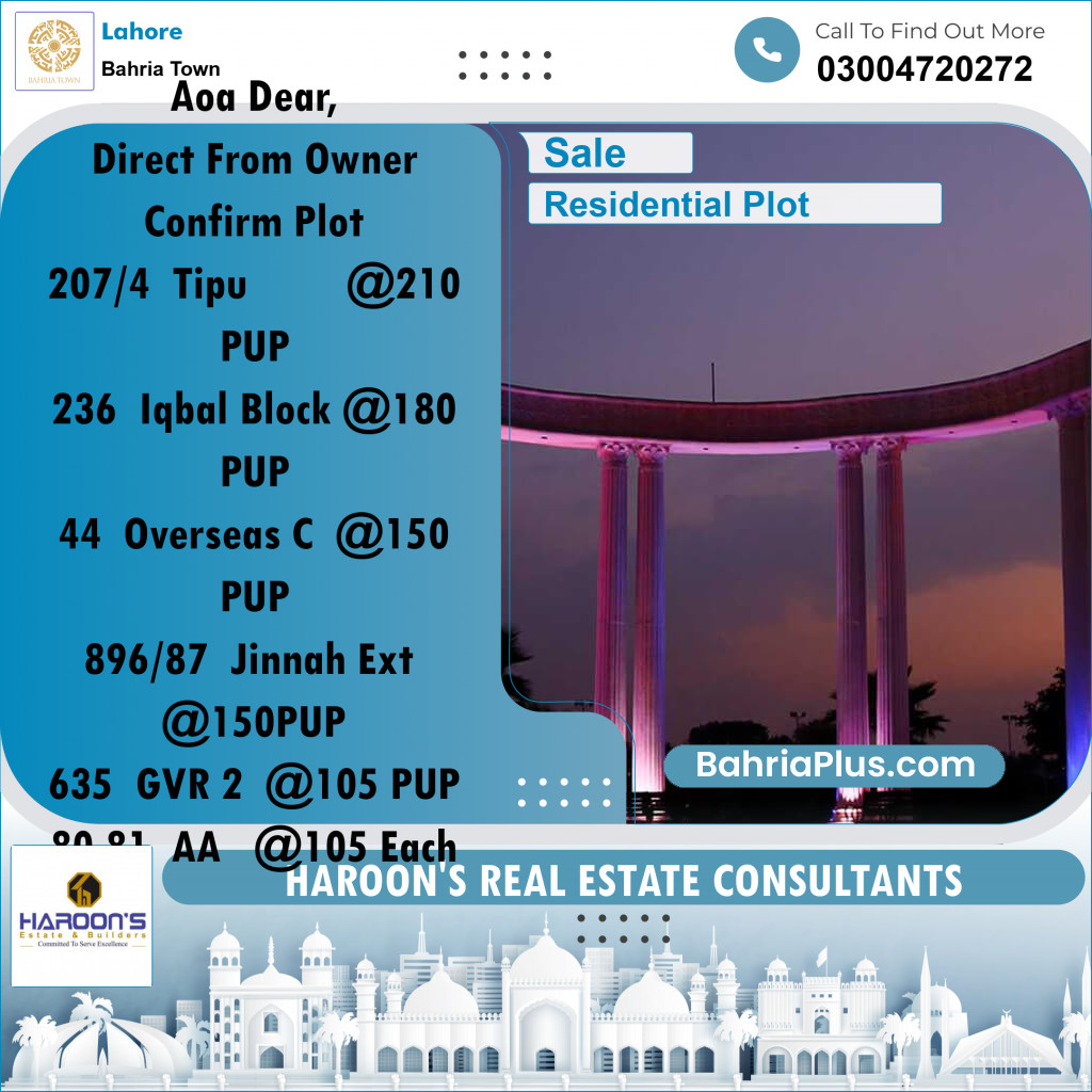 Residential Plot for Sale in Bahria Town, Lahore - (BP-332963)