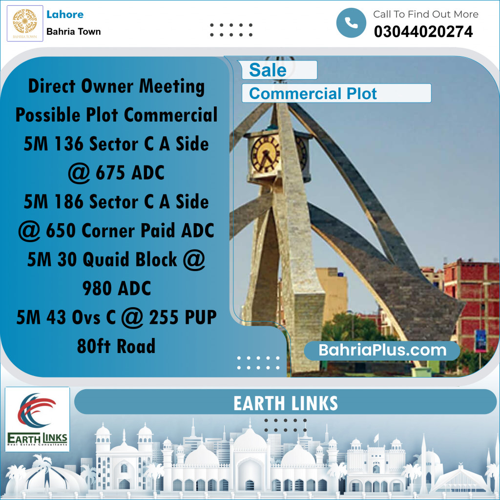 5 Marla Commercial Plot for Sale in Bahria Town, Lahore - (BP-332966)