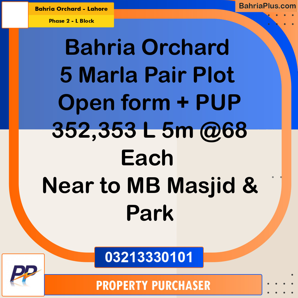 5 Marla Residential Plot for Sale in Phase 2 - L Block -  Bahria Orchard, Lahore - (BP-332971)