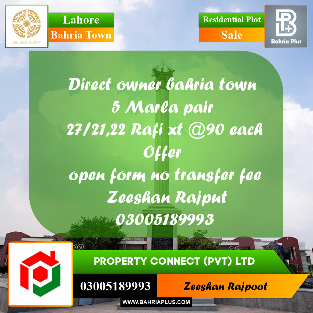 Residential Plot for Sale in Bahria Town, Lahore - (BP-333014)