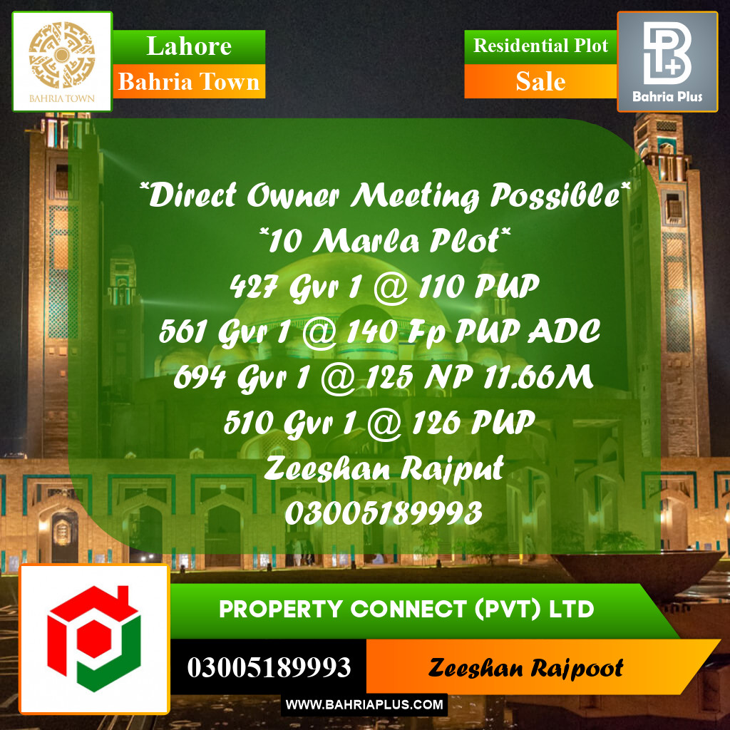 Residential Plot for Sale in Bahria Town, Lahore - (BP-333020)