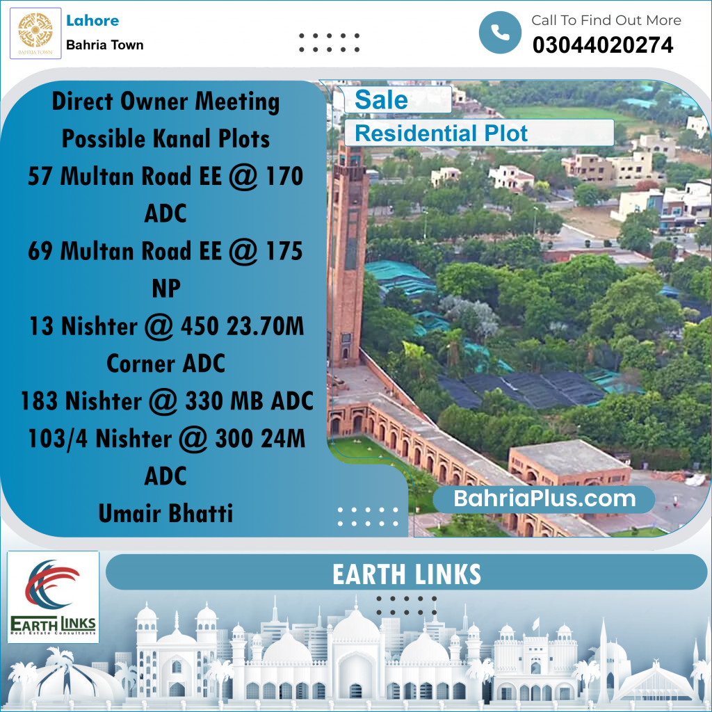 1 Kanal Residential Plot for Sale in Bahria Town, Lahore - (BP-333029)