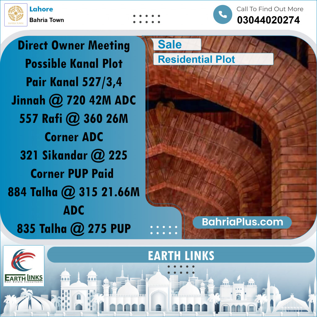 1 Kanal Residential Plot for Sale in Bahria Town, Lahore - (BP-333030)