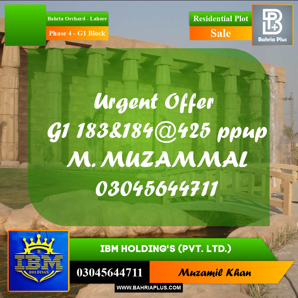 1 Kanal Residential Plot for Sale in Phase 4 - G1 Block -  Bahria Orchard, Lahore - (BP-333064)