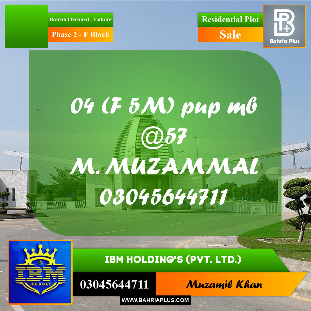 5 Marla Residential Plot for Sale in Phase 2 - F Block -  Bahria Orchard, Lahore - (BP-333066)