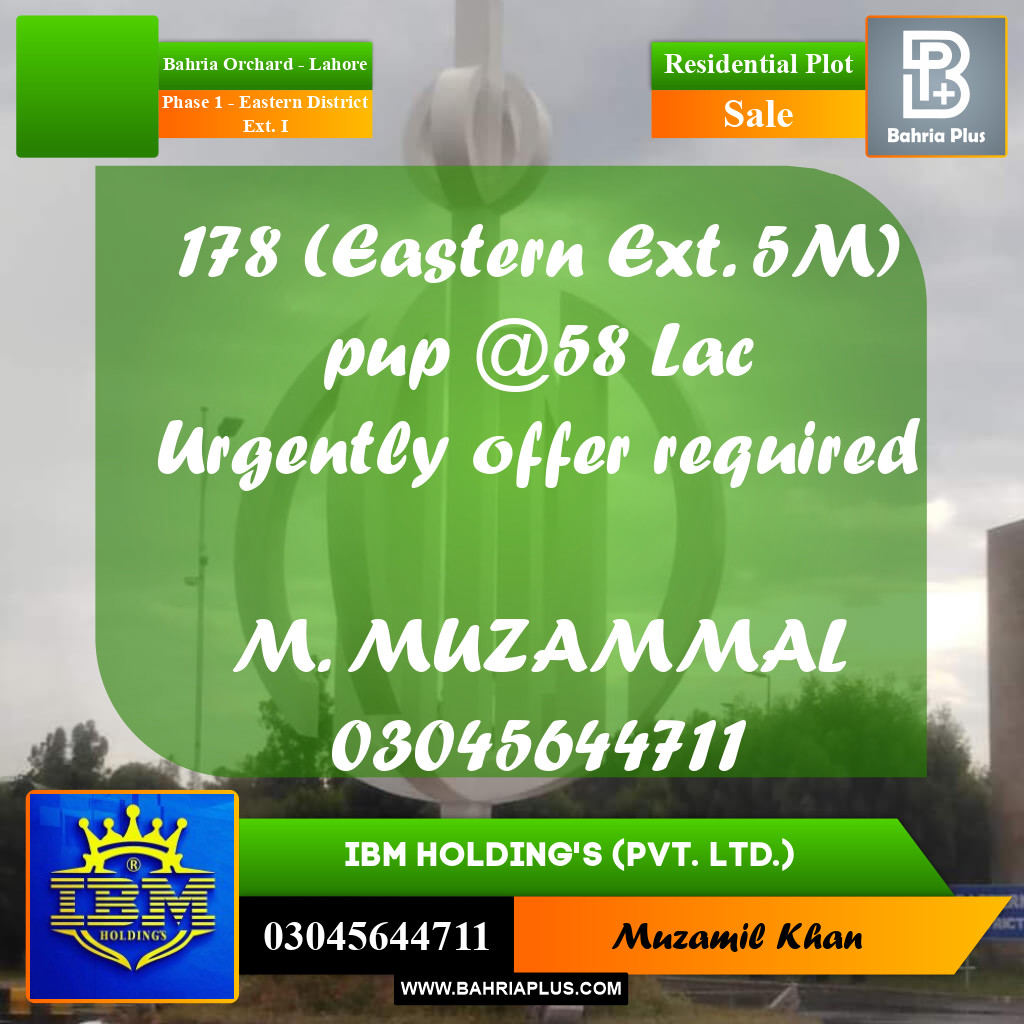 5 Marla Residential Plot for Sale in Phase 1 - Eastern District Ext. I -  Bahria Orchard, Lahore - (BP-333067)