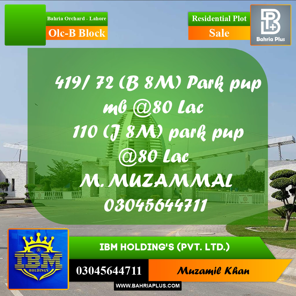 8 Marla Residential Plot for Sale in OLC-B Block -  Bahria Orchard, Lahore - (BP-333068)