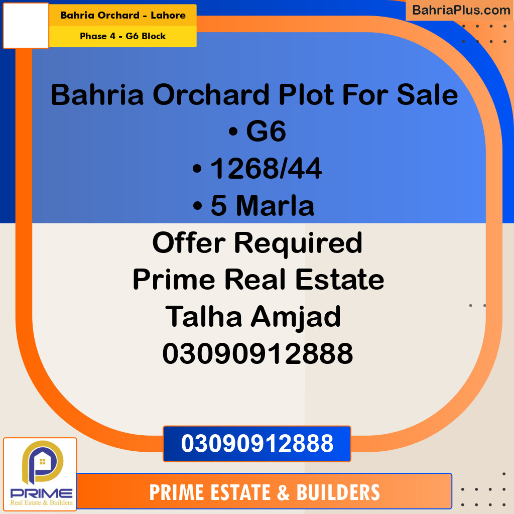 5 Marla Residential Plot for Sale in Phase 4 - G6 Block -  Bahria Orchard, Lahore - (BP-333097)