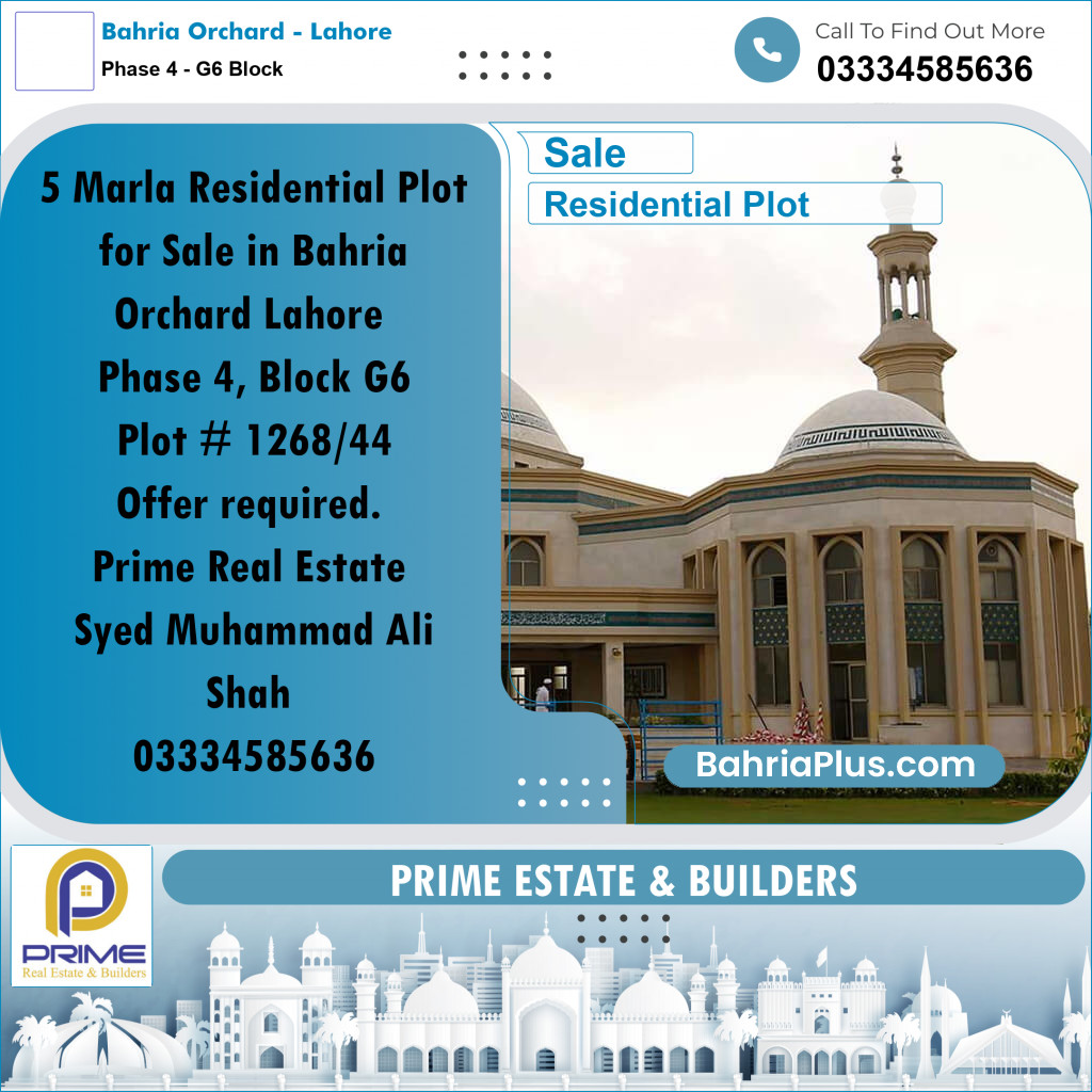5 Marla Residential Plot for Sale in Phase 4 - G6 Block -  Bahria Orchard, Lahore - (BP-333109)