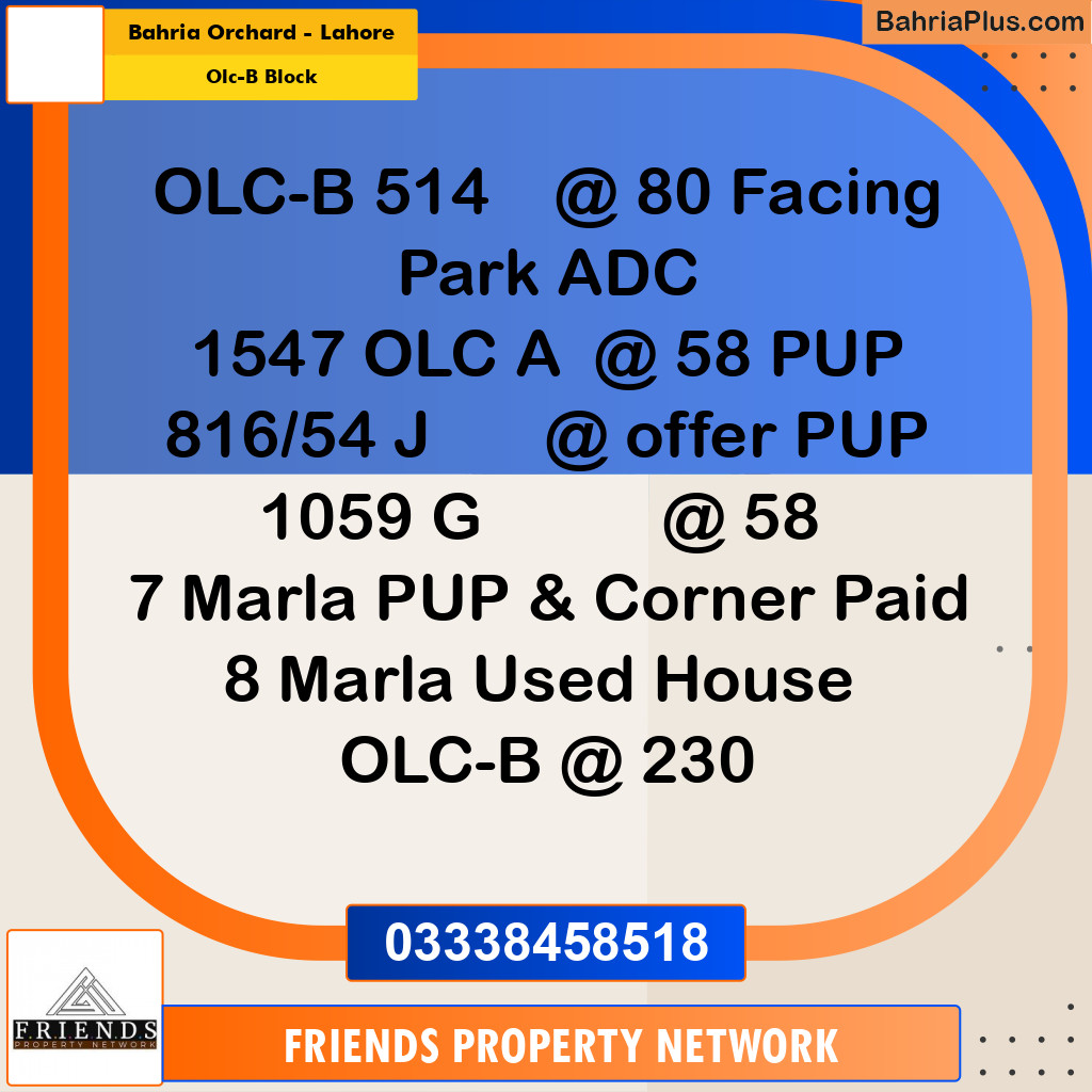 8 Marla Residential Plot for Sale in OLC-B Block -  Bahria Orchard, Lahore - (BP-333135)