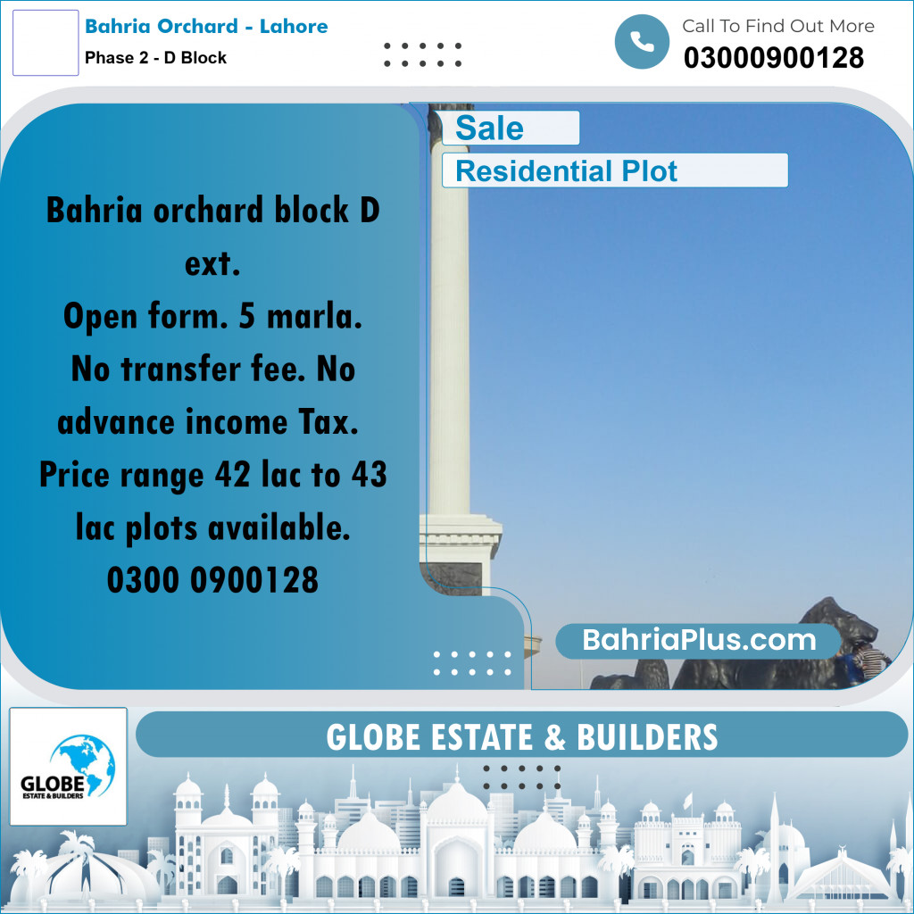 5 Marla Residential Plot for Sale in Phase 2 - D Block -  Bahria Orchard, Lahore - (BP-333137)
