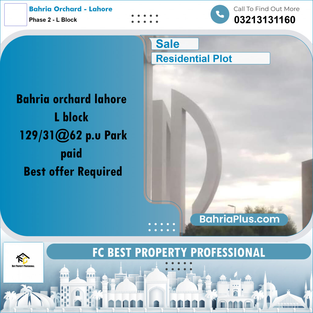 5 Marla Residential Plot for Sale in Phase 2 - L Block -  Bahria Orchard, Lahore - (BP-333191)