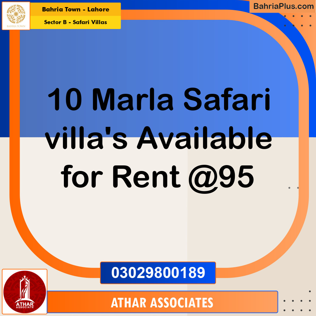 10 Marla Residential House for Rent in Sector B - Safari Villas -  Bahria Town, Lahore - (BP-333197)
