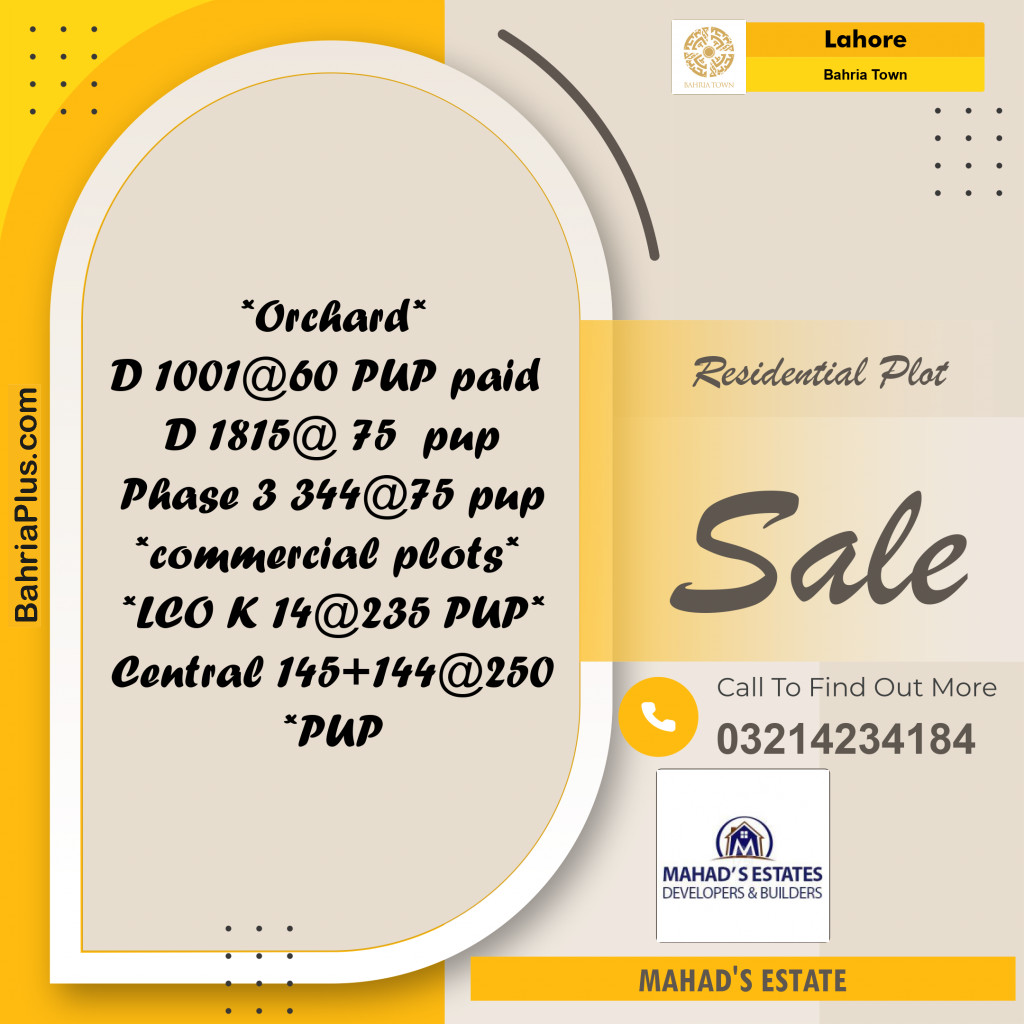 Residential Plot for Sale in Bahria Town, Lahore - (BP-333213)