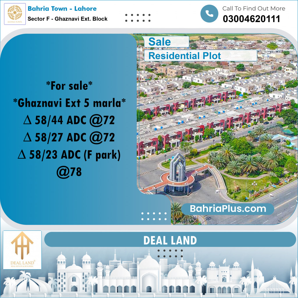 5 Marla Residential Plot for Sale in Sector F - Ghaznavi Ext. Block -  Bahria Town, Lahore - (BP-333229)