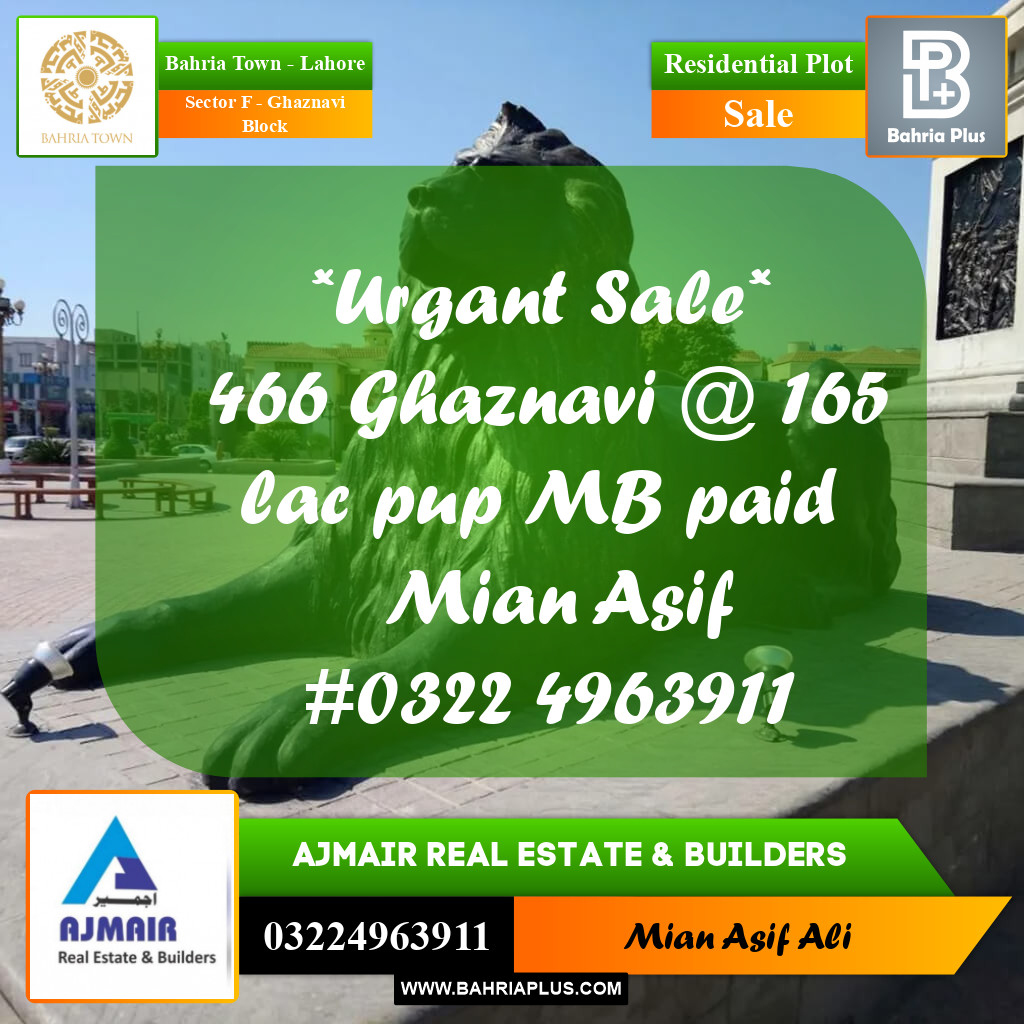 Residential Plot for Sale in Sector F - Ghaznavi Block -  Bahria Town, Lahore - (BP-333237)