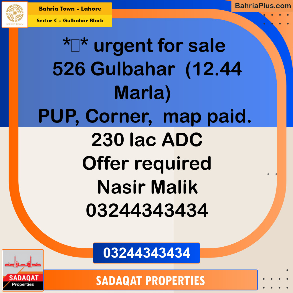12.44 Marla Residential Plot for Sale in Sector C - Gulbahar Block -  Bahria Town, Lahore - (BP-333307)