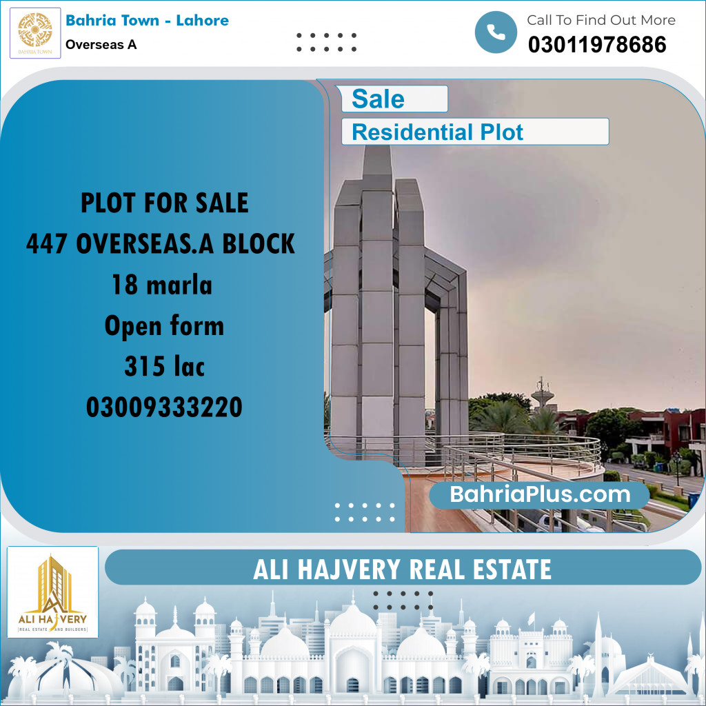 18 Marla Residential Plot for Sale in Overseas A -  Bahria Town, Lahore - (BP-333312)