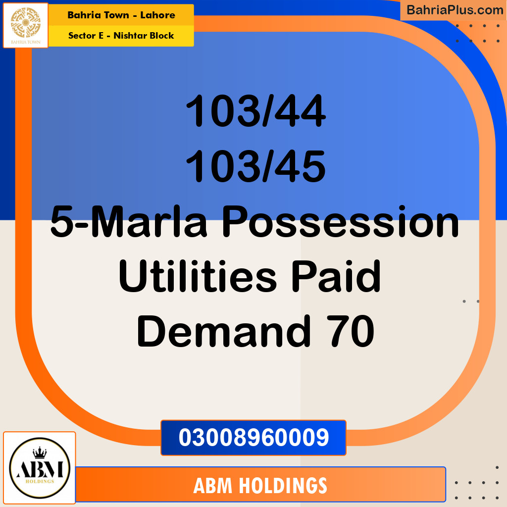 5 Marla Residential Plot for Sale in Sector E - Nishtar Block -  Bahria Town, Lahore - (BP-333372)