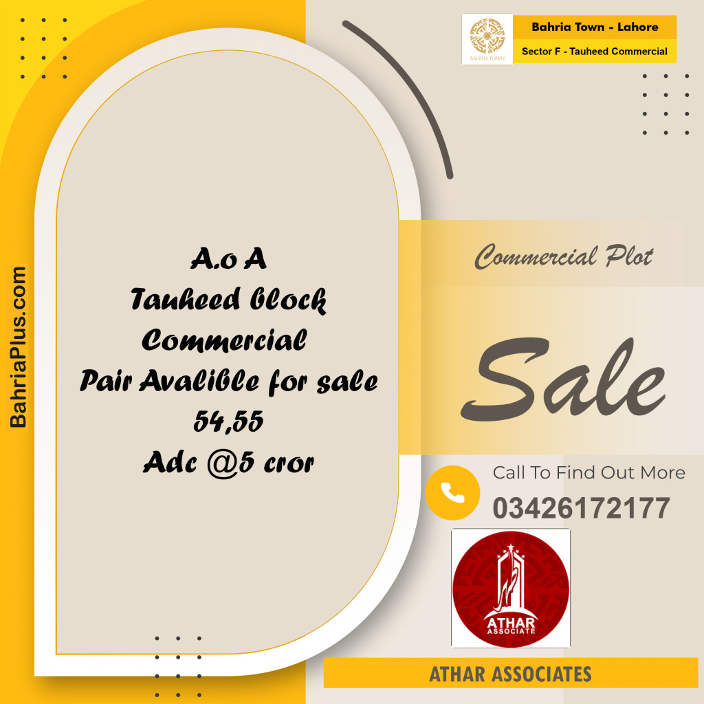 5 Marla Commercial Plot for Sale in Sector F - Tauheed Commercial -  Bahria Town, Lahore - (BP-333435)
