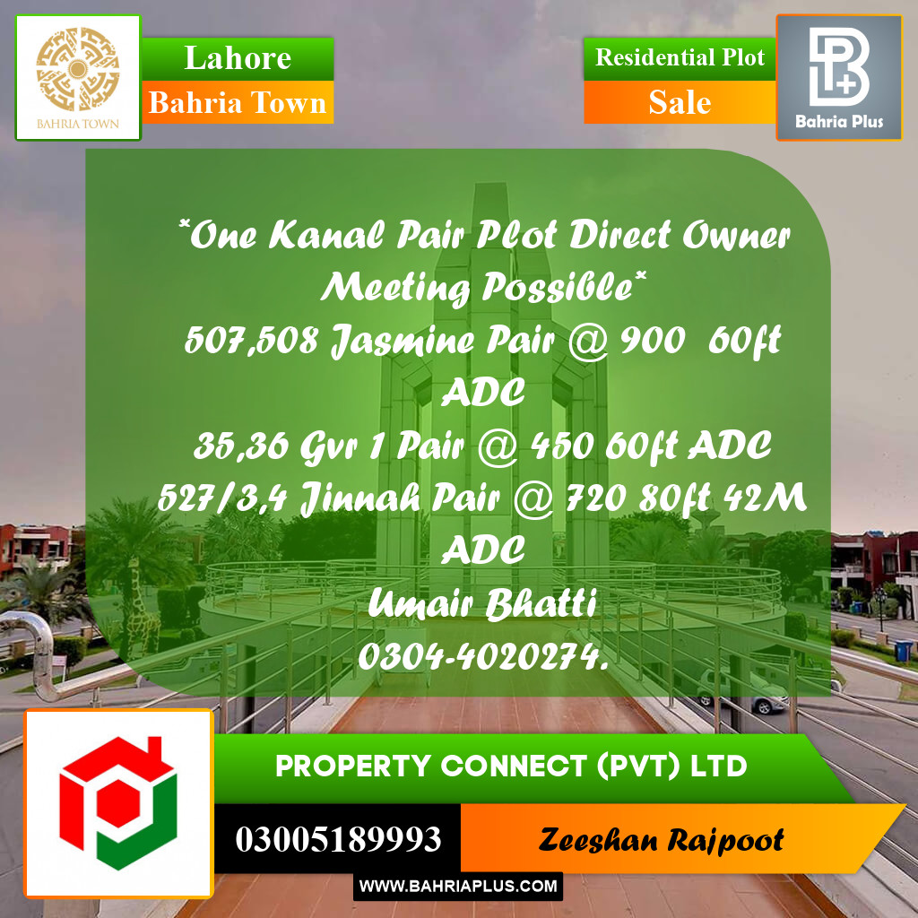 Residential Plot for Sale in Bahria Town, Lahore - (BP-333457)