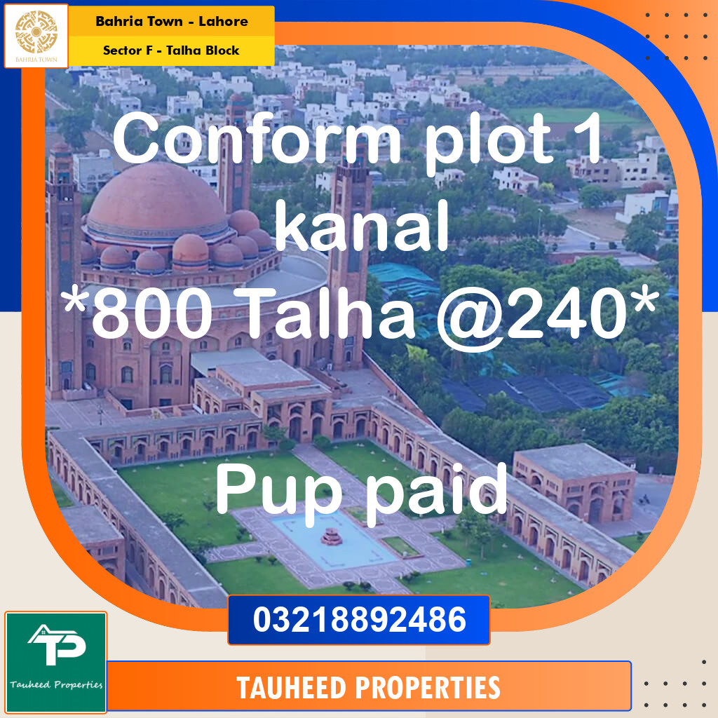 1 Kanal Residential Plot for Sale in Sector F - Talha Block -  Bahria Town, Lahore - (BP-333477)