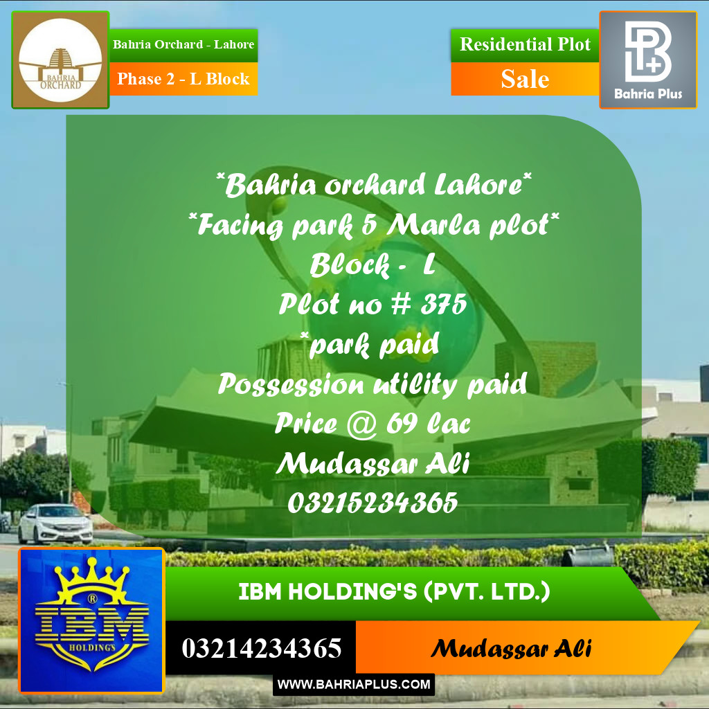 5 Marla Residential Plot for Sale in Phase 2 - L Block -  Bahria Orchard, Lahore - (BP-333479)