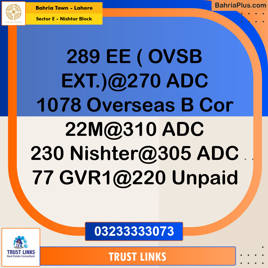 1 Kanal Residential Plot for Sale in Sector E - Nishtar Block -  Bahria Town, Lahore - (BP-333550)