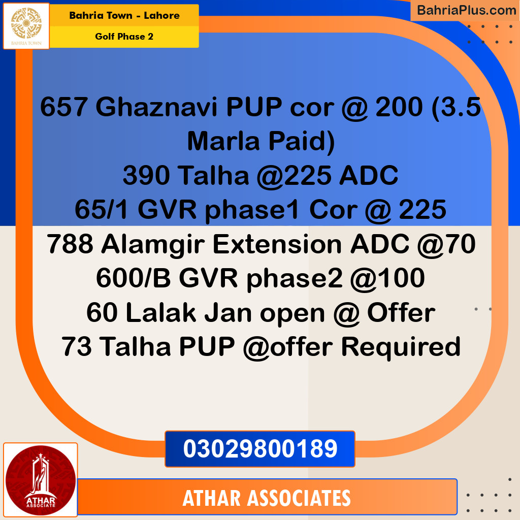 10 Marla Residential Plot for Sale in Golf Phase 2 -  Bahria Town, Lahore - (BP-333608)