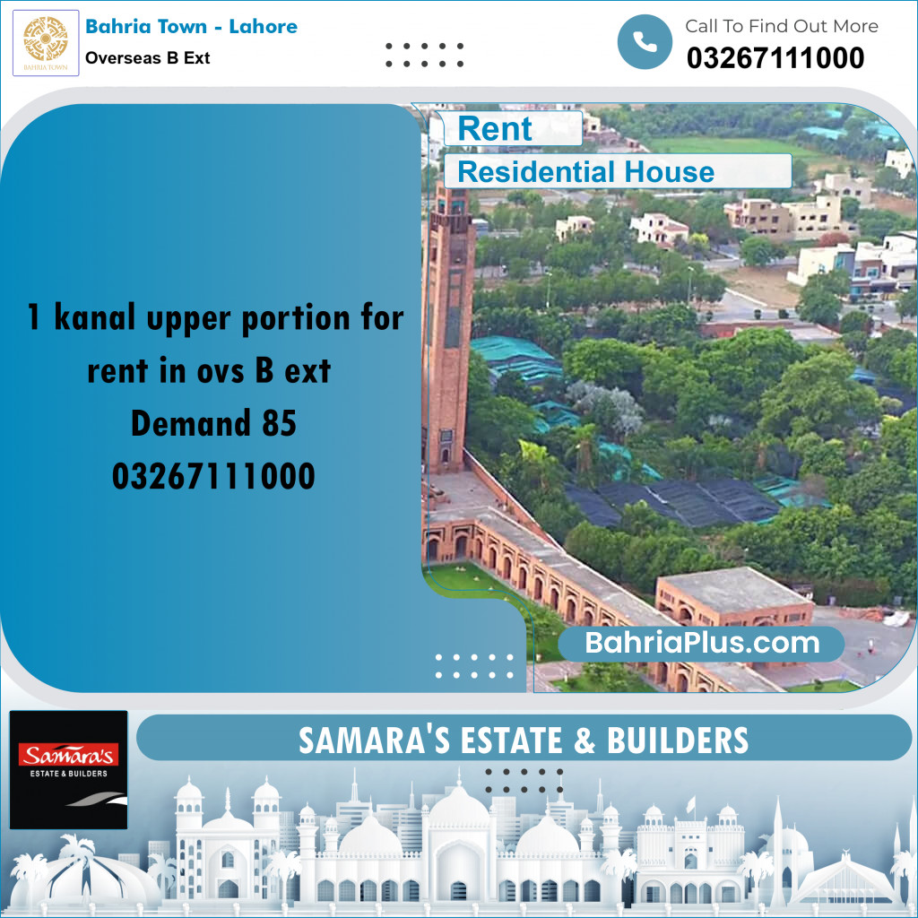 1 Kanal Residential House for Rent in Overseas B Ext -  Bahria Town, Lahore - (BP-333696)
