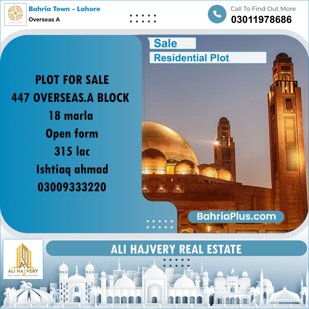 18 Marla Residential Plot for Sale in Overseas A -  Bahria Town, Lahore - (BP-333742)