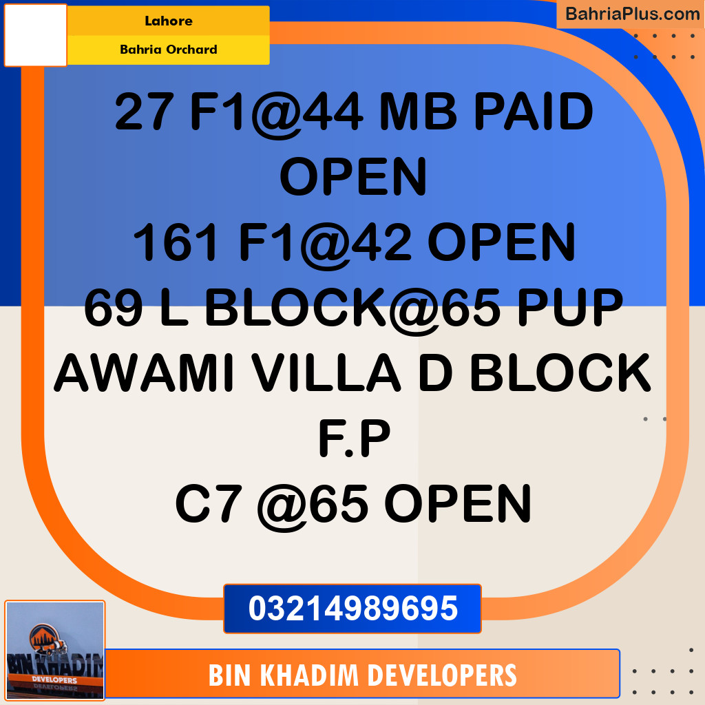 Residential Plot for Sale in Bahria Orchard, Lahore - (BP-333912)