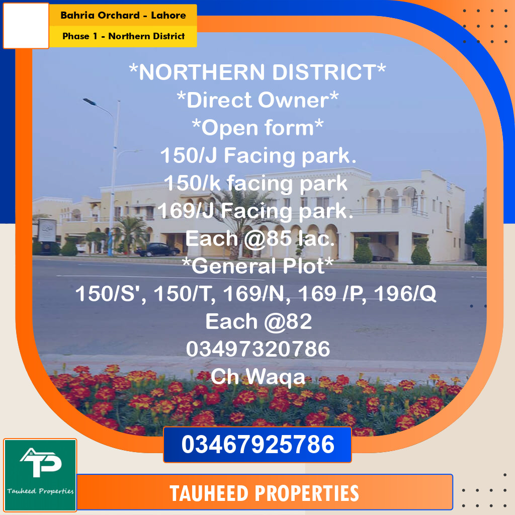 10 Marla Residential Plot for Sale in Phase 1 - Northern District -  Bahria Orchard, Lahore - (BP-333968)