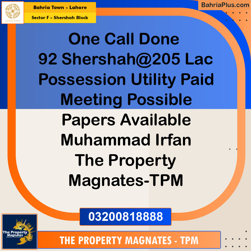 10 Marla Residential Plot for Sale in Sector F - Shershah Block -  Bahria Town, Lahore - (BP-333971)