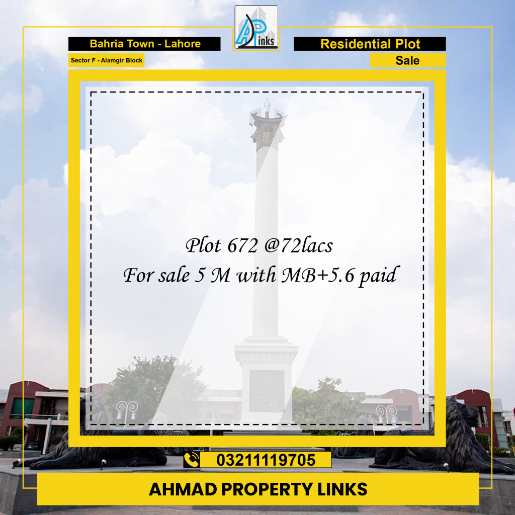 5 Marla Residential Plot for Sale in Sector F - Alamgir Block -  Bahria Town, Lahore - (BP-334023)