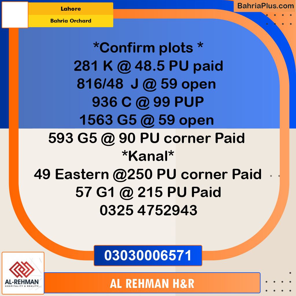5 Marla Residential Plot for Sale in Bahria Orchard, Lahore - (BP-334029)