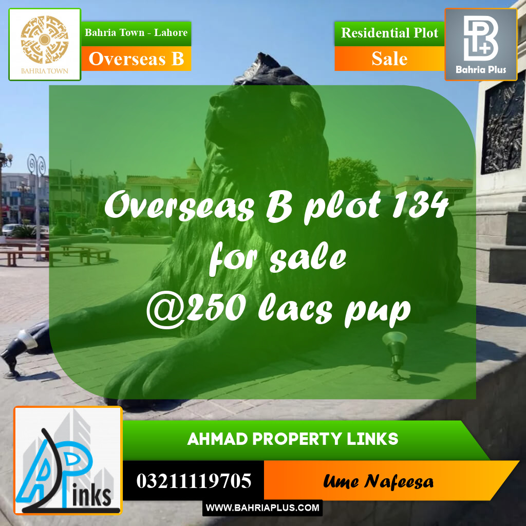 10 Marla Residential Plot for Sale in Overseas B -  Bahria Town, Lahore - (BP-334032)