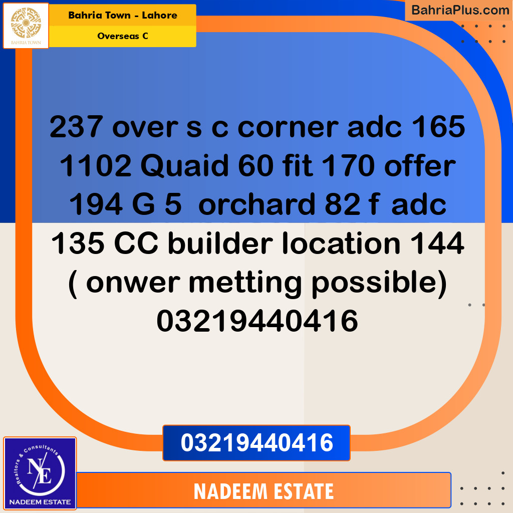 Residential Plot for Sale in Overseas C -  Bahria Town, Lahore - (BP-334040)