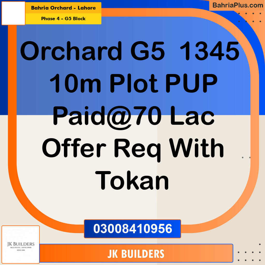 10 Marla Residential Plot for Sale in Phase 4 - G5 Block -  Bahria Orchard, Lahore - (BP-334059)