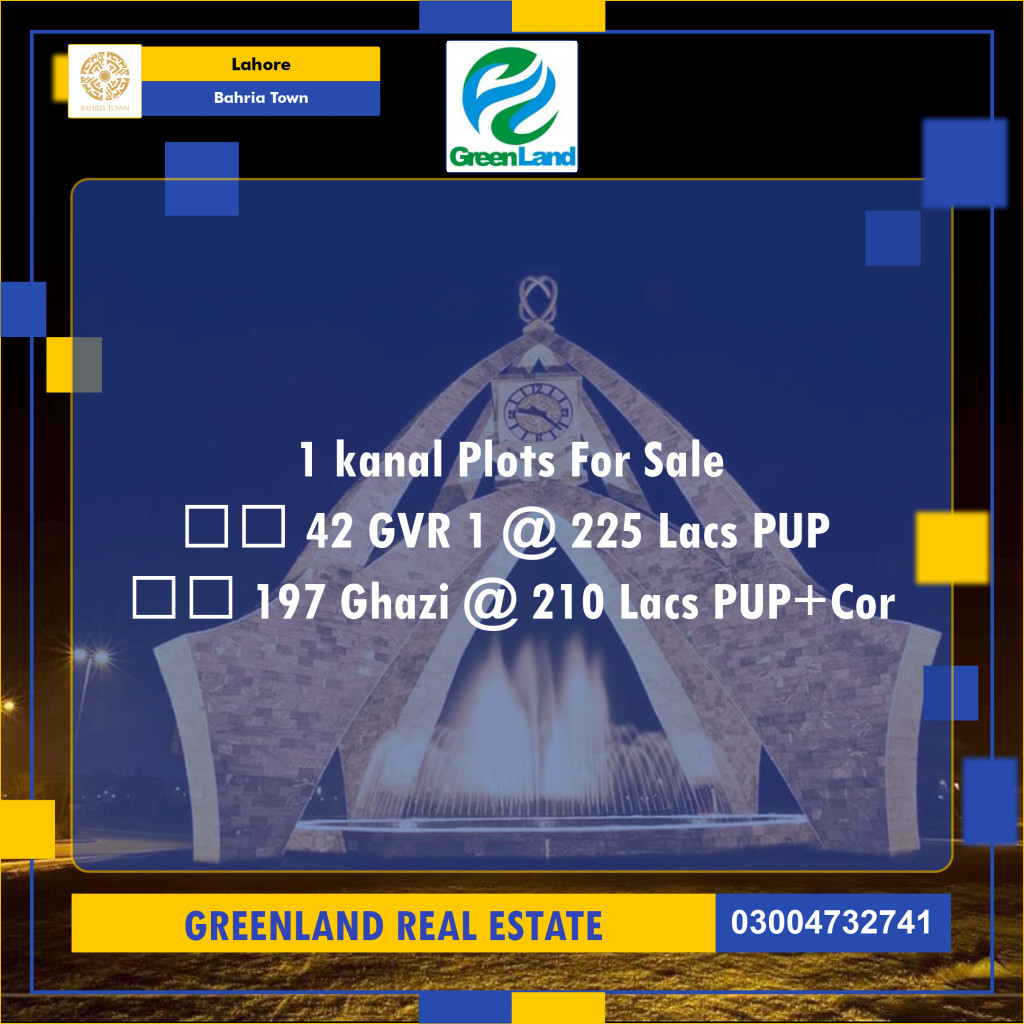 1 Kanal Residential Plot for Sale in Bahria Town, Lahore - (BP-334090)