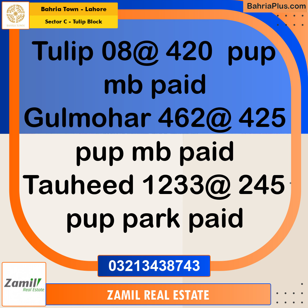 1 Kanal Residential Plot for Sale in Sector C - Tulip Block -  Bahria Town, Lahore - (BP-334097)