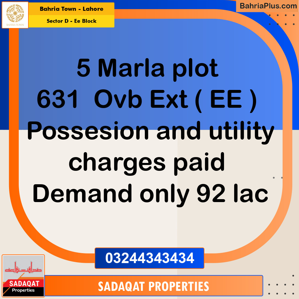 5 Marla Residential Plot for Sale in Sector D - EE Block -  Bahria Town, Lahore - (BP-334127)