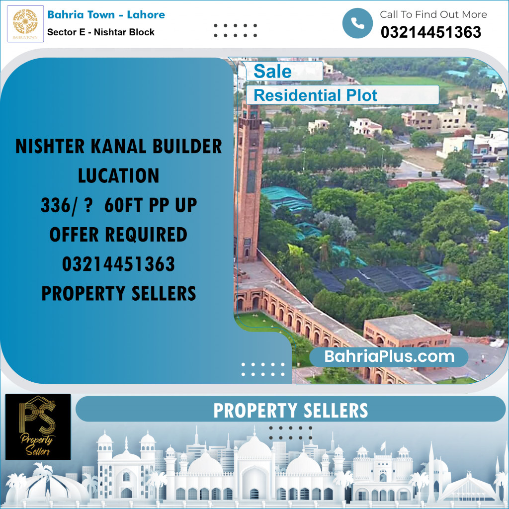 20 Marla Residential Plot for Sale in Sector E - Nishtar Block -  Bahria Town, Lahore - (BP-334142)